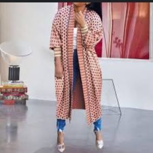 Geometric print midi long cardigan kimono